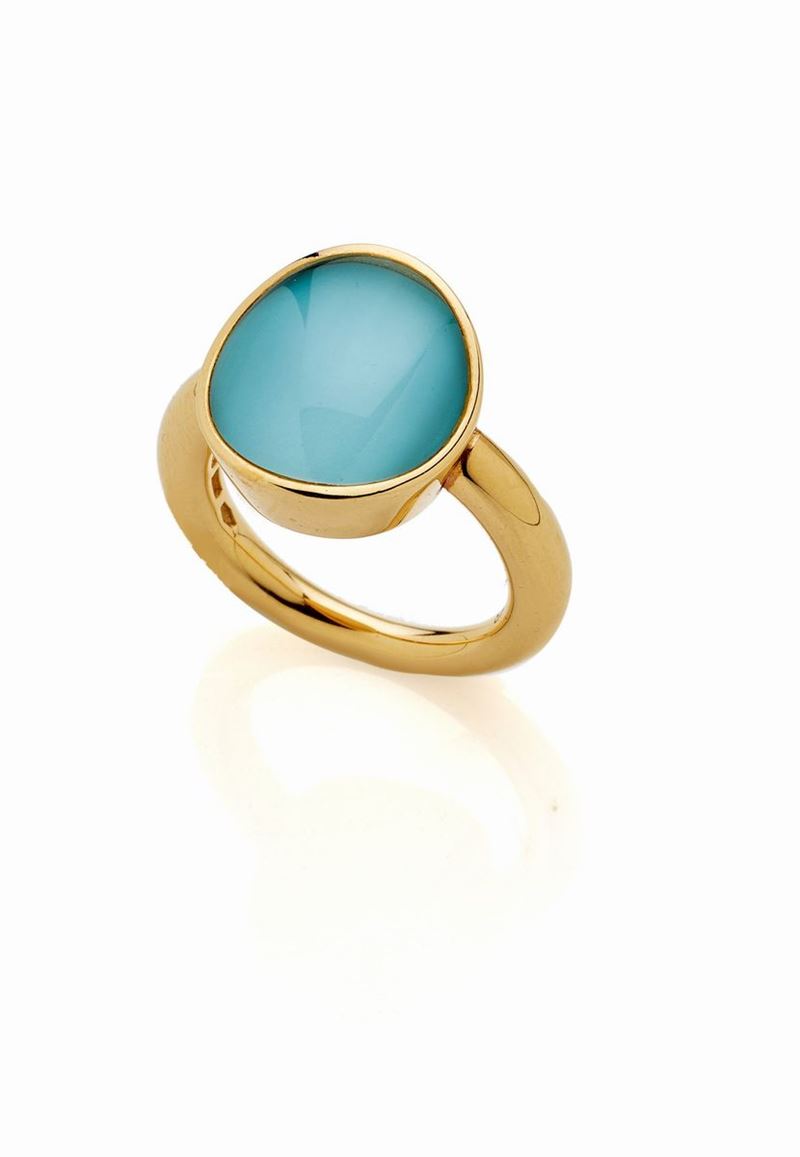 Anello Vhernier in Oro Giallo con Turchese