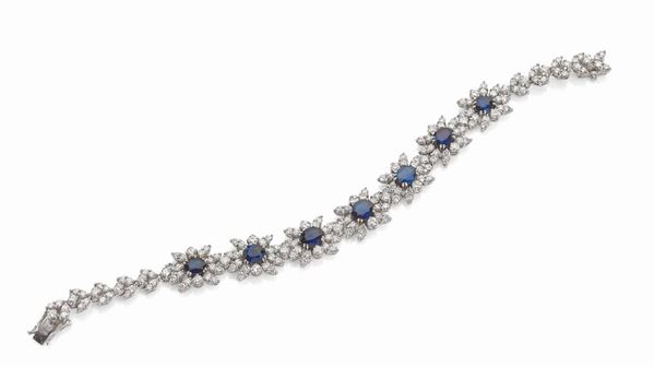 Bracciale oro 14k con diamanti e zaffiri