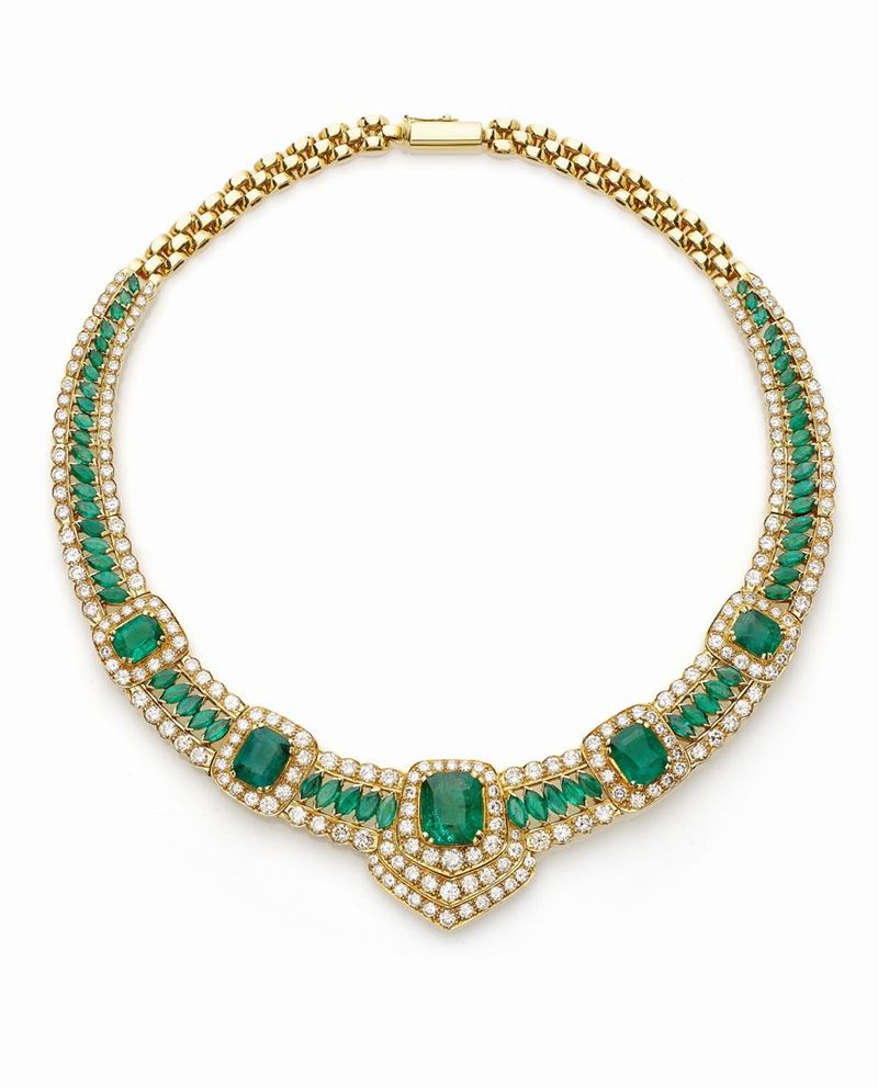Collier in Oro Giallo con Smeraldi e Diamanti