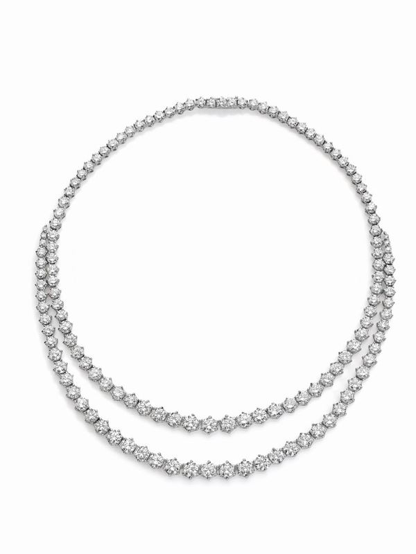 Collana tennis due fili in oro bianco e diamanti