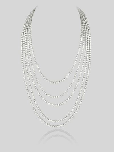 Collana Tennis 5 Fili in Oro Bianco e Diamanti