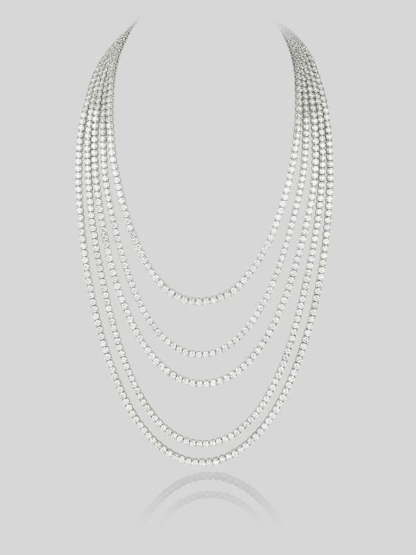Collana tennis 5 fili in oro bianco e diamanti