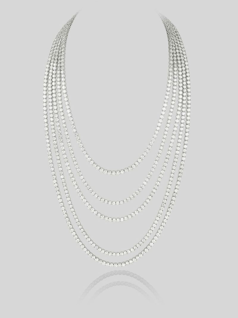 Collana Tennis 5 Fili in Oro Bianco e Diamanti