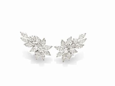 Orecchini in Oro Bianco e Diamanti Taglio Navette, Brillante e Goccia