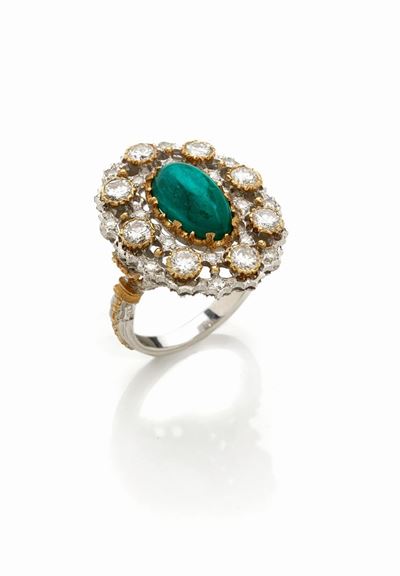 Anello con Smeraldo Cabochon e Diamanti Firmato Federico Buccellati