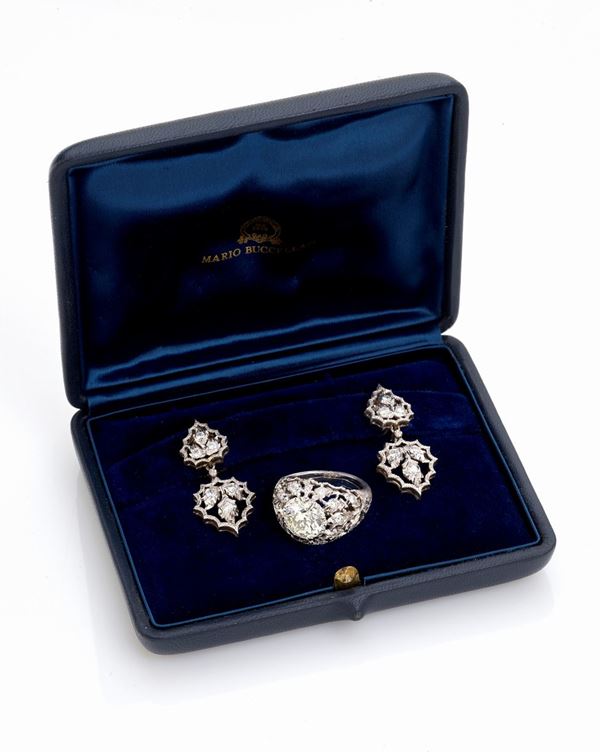 Mario Buccellati : Demi parure firmata Mario Buccellati in oro bianco e diamanti  - Asta Gioielli e Orologi del XX Secolo - Faraone Casa d'Aste