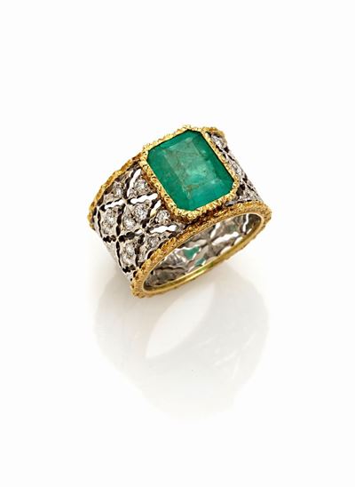 Anello a Fascia con Smeraldo Firmato Mario Buccellati