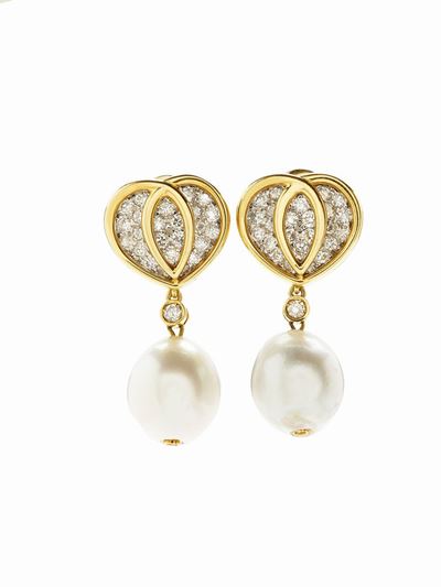 Orecchini con Perle e Diamanti Firmati Van Cleef & Arples