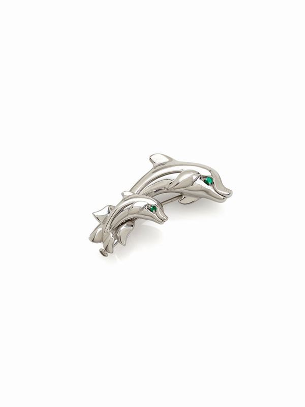 Cartier : Spilla Delfini Cartier in oro bianco  - Asta Gioielli e Orologi del XX Secolo - Faraone Casa d'Aste