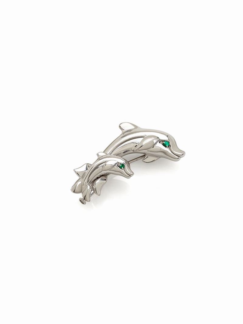 Spilla Delfini Cartier in Oro Bianco