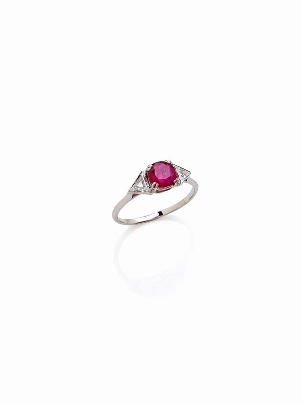 Anello in oro bianco rubino e diamanti  - Asta Gioielli e Orologi del XX Secolo - Faraone Casa d'Aste