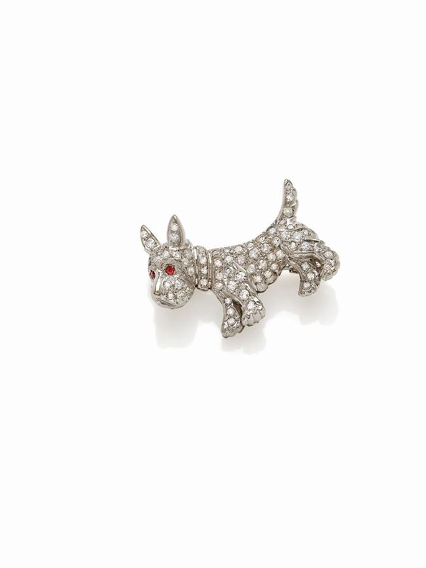 Spilla cane con diamanti