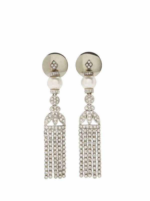 Orecchini pendenti platino con perle e diamanti  - Auction Gioielli e Orologi del XX Secolo - Faraone Casa d'Aste
