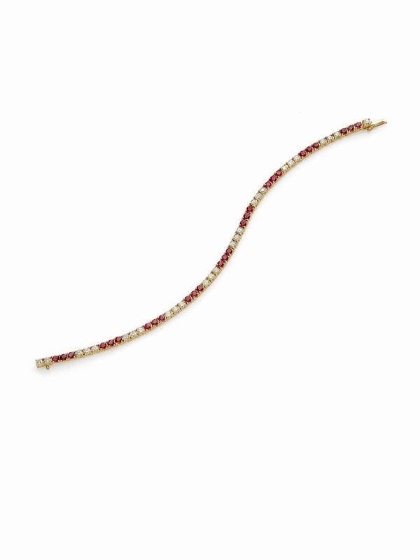 Bracciale tennis oro con diamanti e rubini