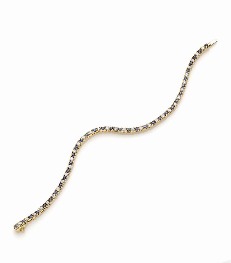 Bracciale Tennis in Oro con Diamanti e Zaffiri