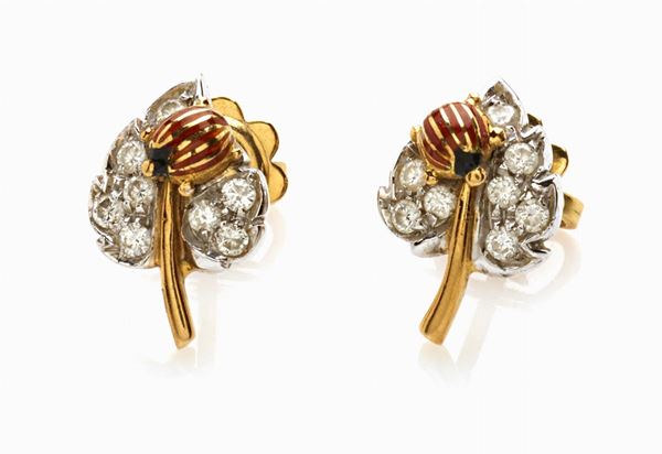 Orecchini oro con diamanti a foglia  - Auction ASTA A TEMPO / ASTA N. 11 - Faraone Casa d'Aste