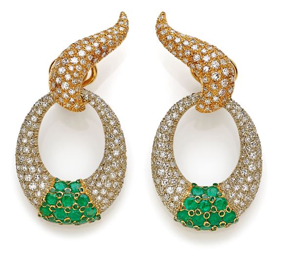 Orecchini pav&#232; diamanti e smeraldi