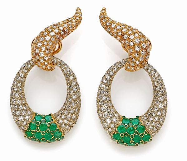 Orecchini pav&#232; diamanti e smeraldi  - Auction Gioielli e Orologi del XX Secolo - Faraone Casa d'Aste
