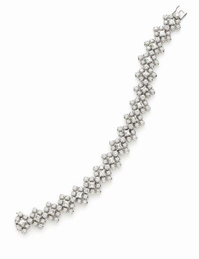 Bracciale in Platino con Diamanti Taglio Brillante e Carrè