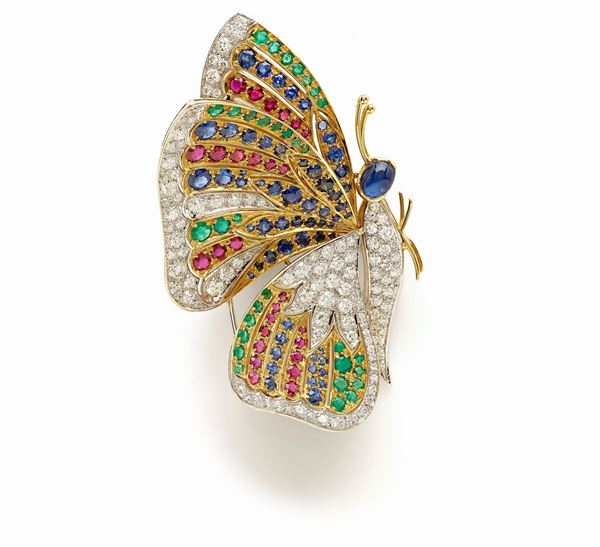 Spilla farfalla in oro e gemme  - Auction Gioielli e Orologi del XX Secolo - Faraone Casa d'Aste