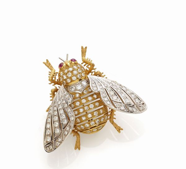 Spilla in oro e gemme  - Asta Gioielli e Orologi del XX Secolo - Faraone Casa d'Aste