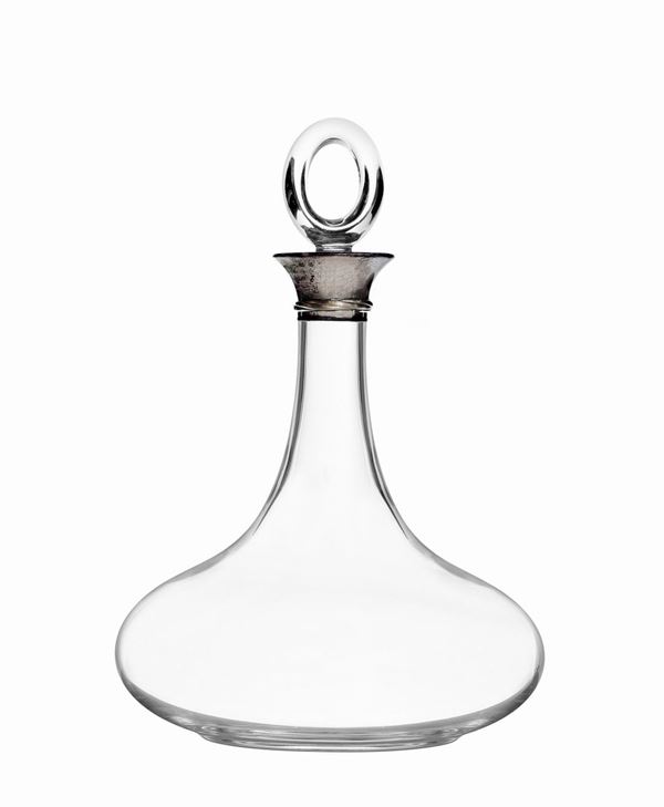 Decanter in cristallo e argento firmata Cartier