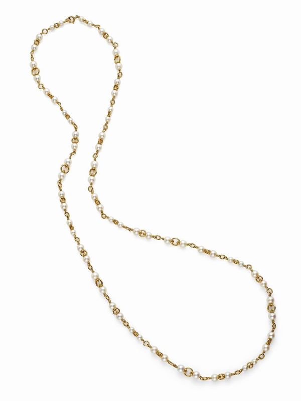 Cusi : Collana lunga oro e perle   - Auction Gioielli e Orologi del XX Secolo - Faraone Casa d'Aste