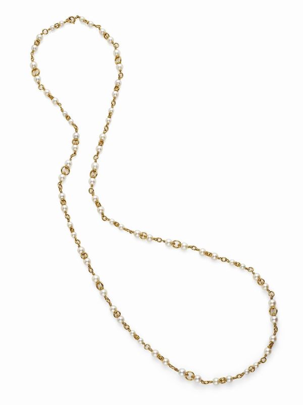Cusi : Collana lunga firmata Cusi oro e perle   - Asta Gioielli e Orologi del XX Secolo - Faraone Casa d'Aste