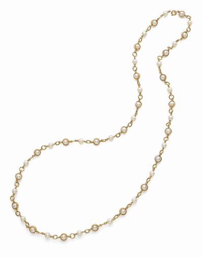 Collana Lunga Firmata Cusi in Oro Giallo e Perle