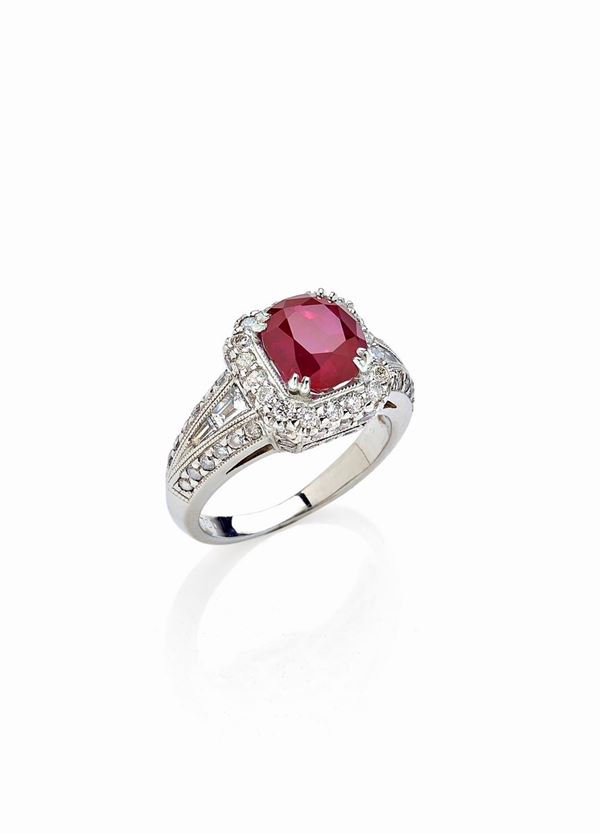 Anello con rubino e diamanti   - Asta Gioielli e Orologi del XX Secolo - Faraone Casa d'Aste