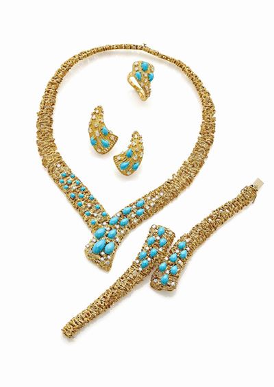 Parure in Oro Giallo e Turchese