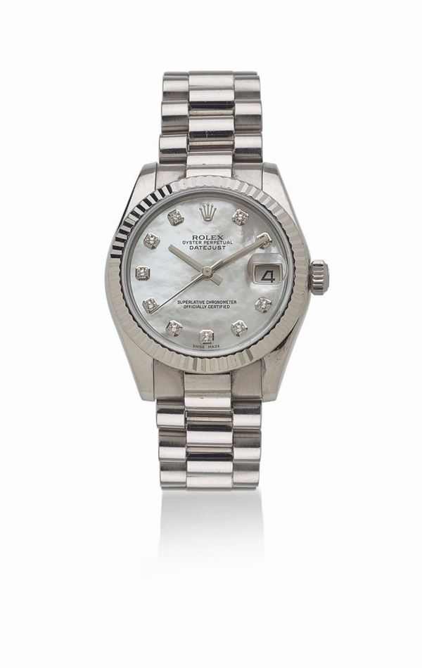 ROLEX OYSTER PERPETUAL DATEJUST IN ORO BIANCO E DIAMANTI  - Auction Gioielli e Orologi del XX Secolo - Faraone Casa d'Aste