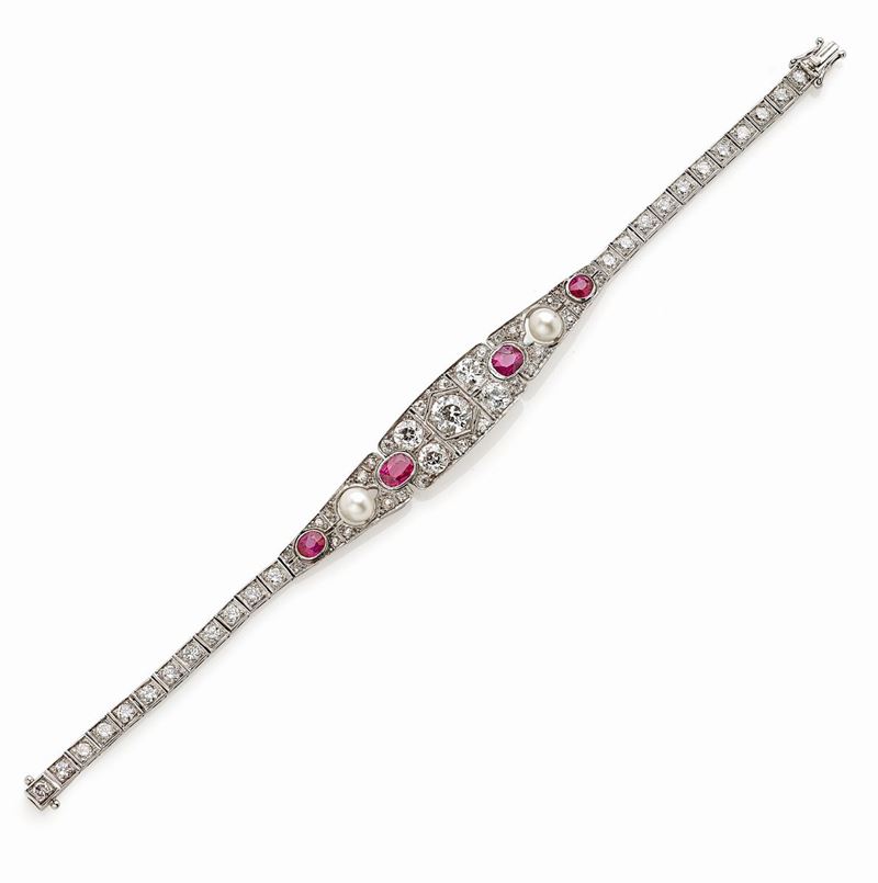 Bracciale Diamanti, Rubini e Perle