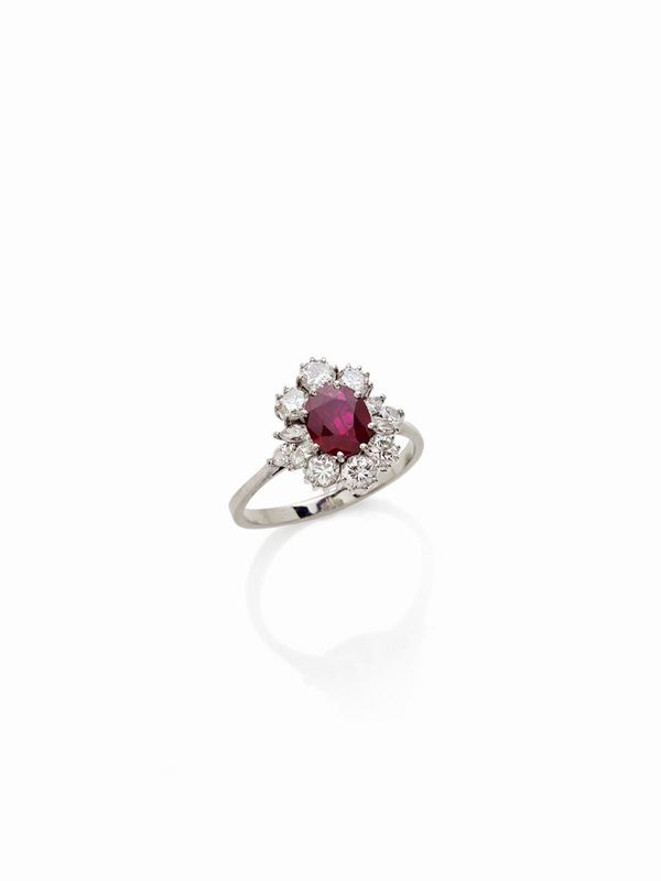 Anello in oro bianco con rubino e diamanti  - Asta Gioielli e Orologi del XX Secolo - Faraone Casa d'Aste