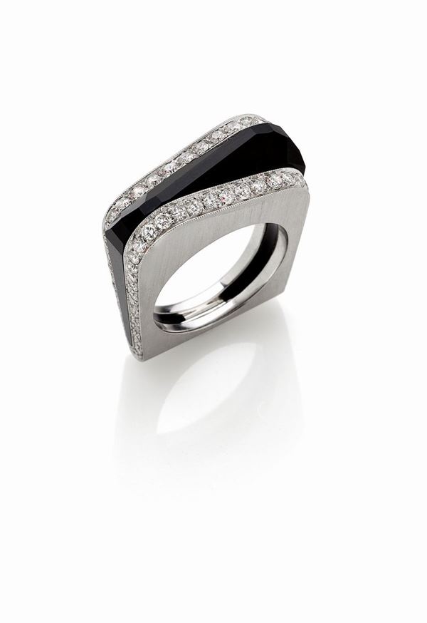 Scavia : Anello Scavia onice e diamanti  - Asta Gioielli e Orologi del XX Secolo - Faraone Casa d'Aste