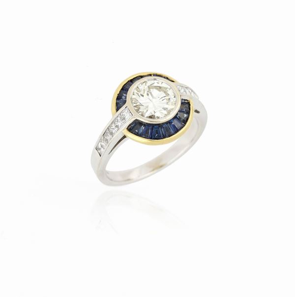 ANELLO IN ORO, DIAMANTI E ZAFFIRI