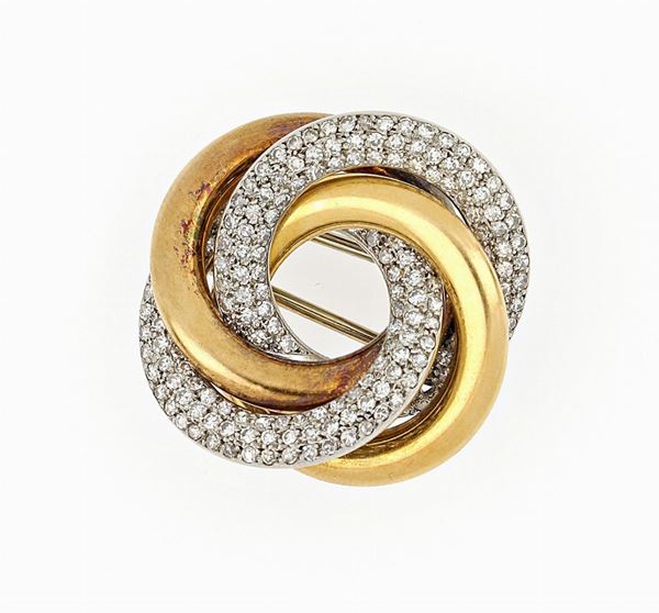 Spilla torchon in oro con diamanti 
