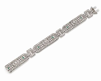 Bracciale in Platino, Diamanti e Smeraldi