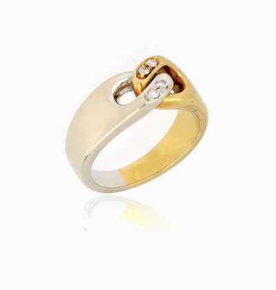 Anello Pomellato in Oro Giallo e Bianco con Diamanti