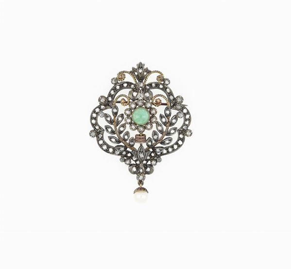 Spilla/pendente con smeraldo centrale  - Auction OTTOBRE - Faraone Casa d'Aste