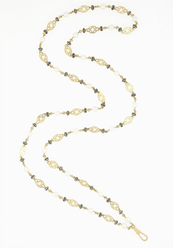 Collana in oro con argento e perle 
