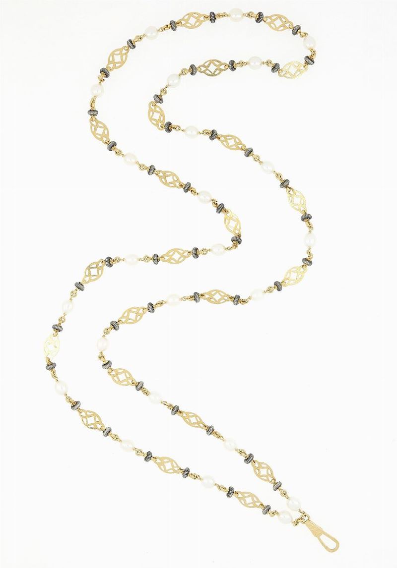 Collana in Oro con Argento e Perle
