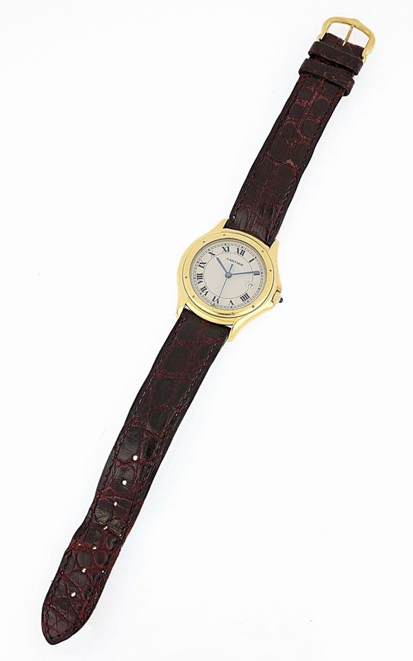 Cartier - Orologio Cartier in oro giallo e cinturino in pelle