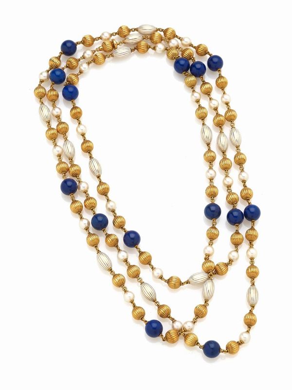Collana in oro, smalti e lapis