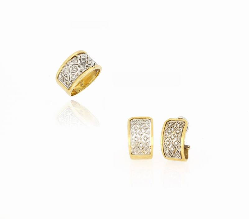 Parure Composta da Anello e Orecchini in Oro e Diamanti