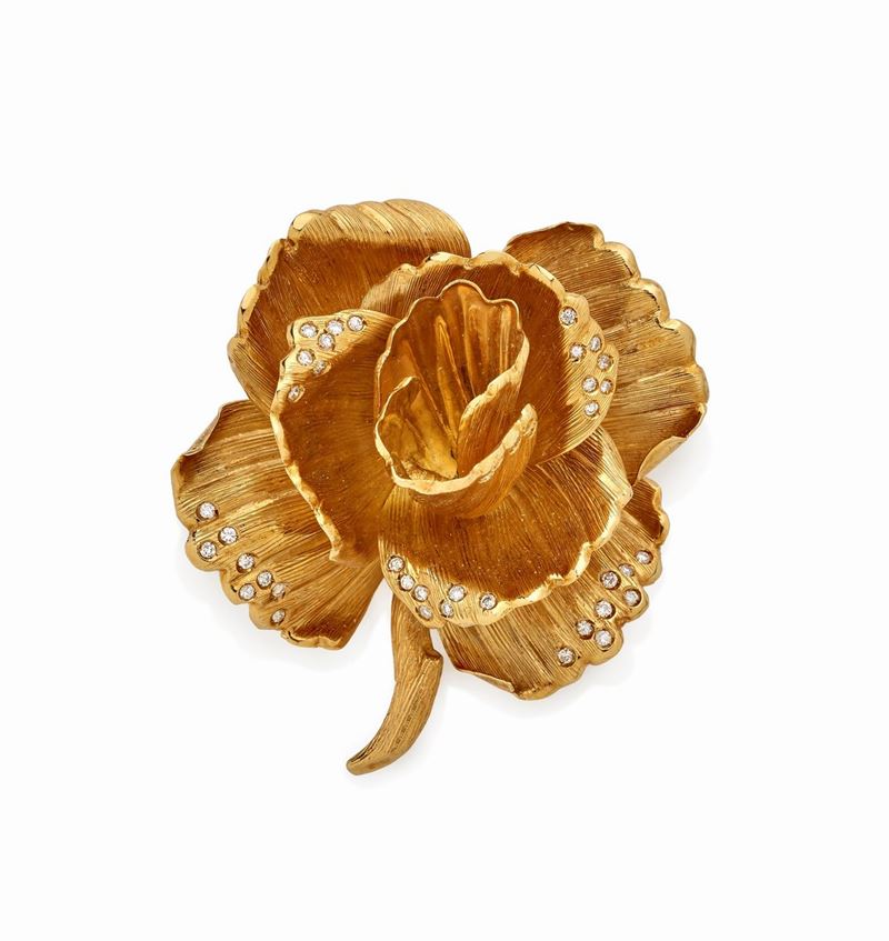 Spilla Fiore in Oro e Diamanti