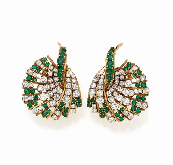 Orecchini in oro con diamanti e smeraldi   - Auction ASTA LIVE GIUGNO - Faraone Casa d'Aste