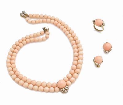 Parure Corallo Rosa e Diamanti