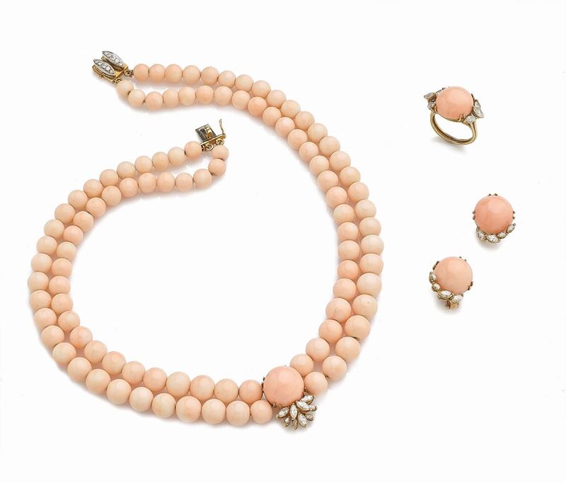 Parure Corallo Rosa e Diamanti