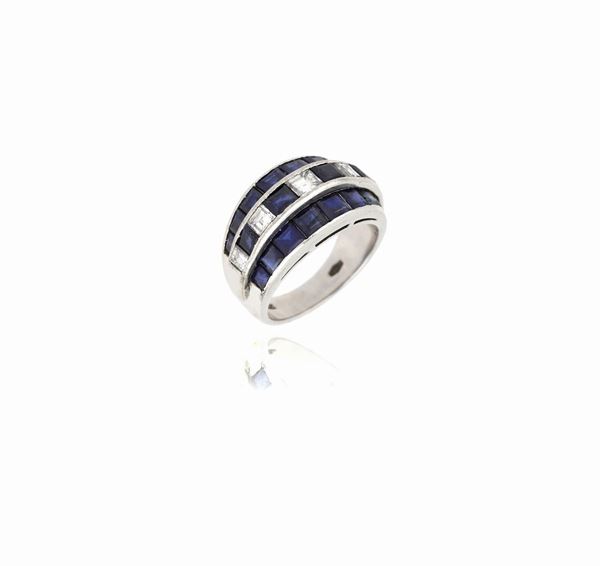 Anello in oro con diamanti e zaffiri  - Auction PIETRE DURE E SEMIPREZIOSE - Faraone Casa d'Aste